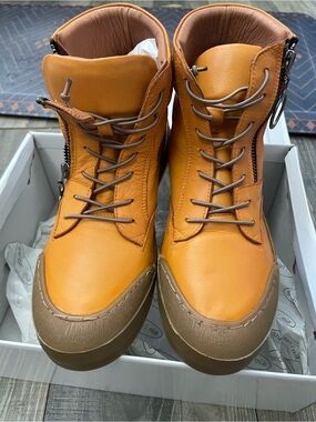 Sheridan Mia Orange High-Top Leather Boots with Side Zip